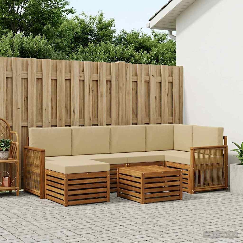 Hoekbank Set 6 pcs Naturel Massief Acaciahout en Polyester is nu te koop bij PeponiXL, paradijselijk wonen!
