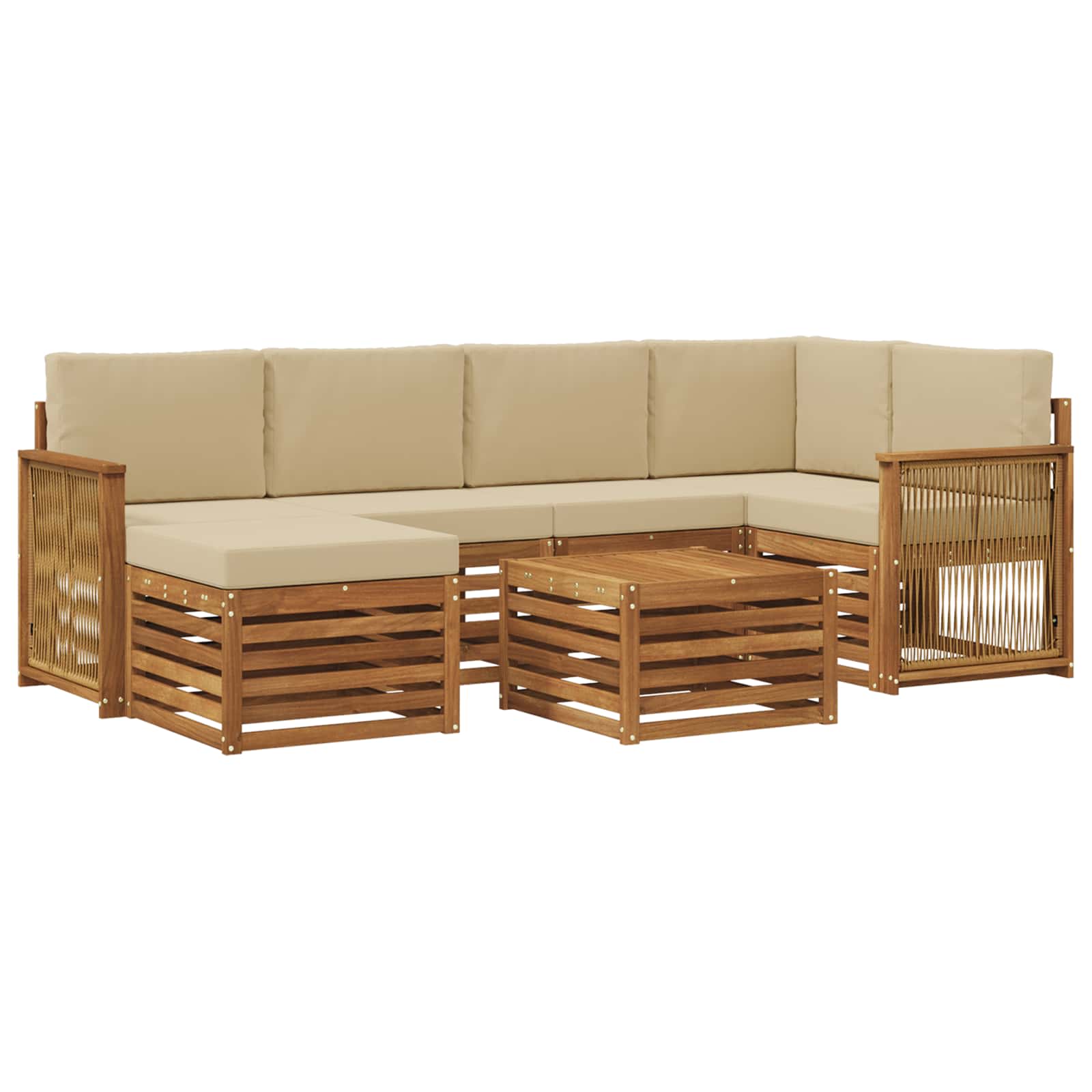Hoekbank Set 6 pcs Naturel Massief Acaciahout en Polyester is nu te koop bij PeponiXL, paradijselijk wonen!