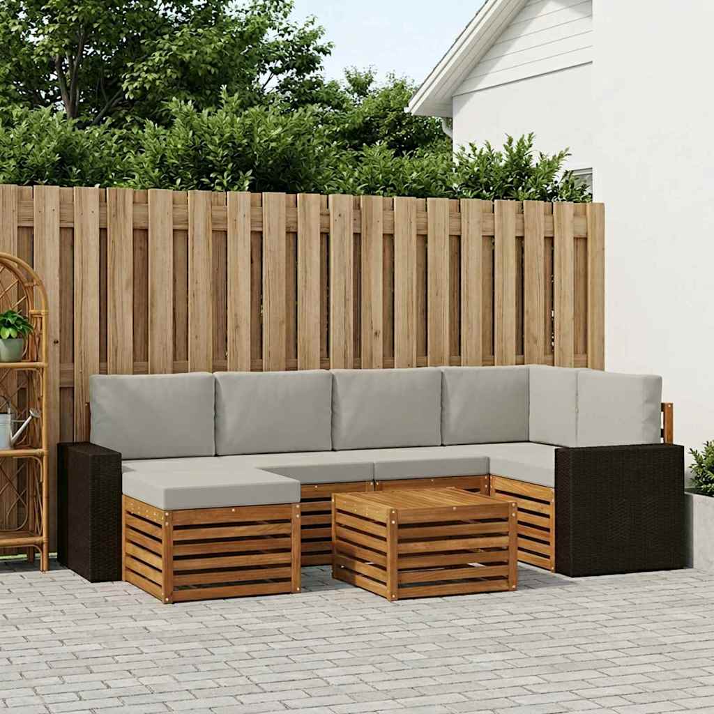 Hoekbank Set 7 pcs Naturel en lichtgrijs Massief Acaciahout is nu te koop bij PeponiXL, paradijselijk wonen!