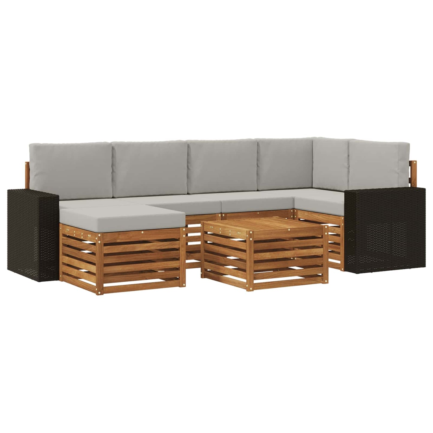 Hoekbank Set 7 pcs Naturel en lichtgrijs Massief Acaciahout is nu te koop bij PeponiXL, paradijselijk wonen!