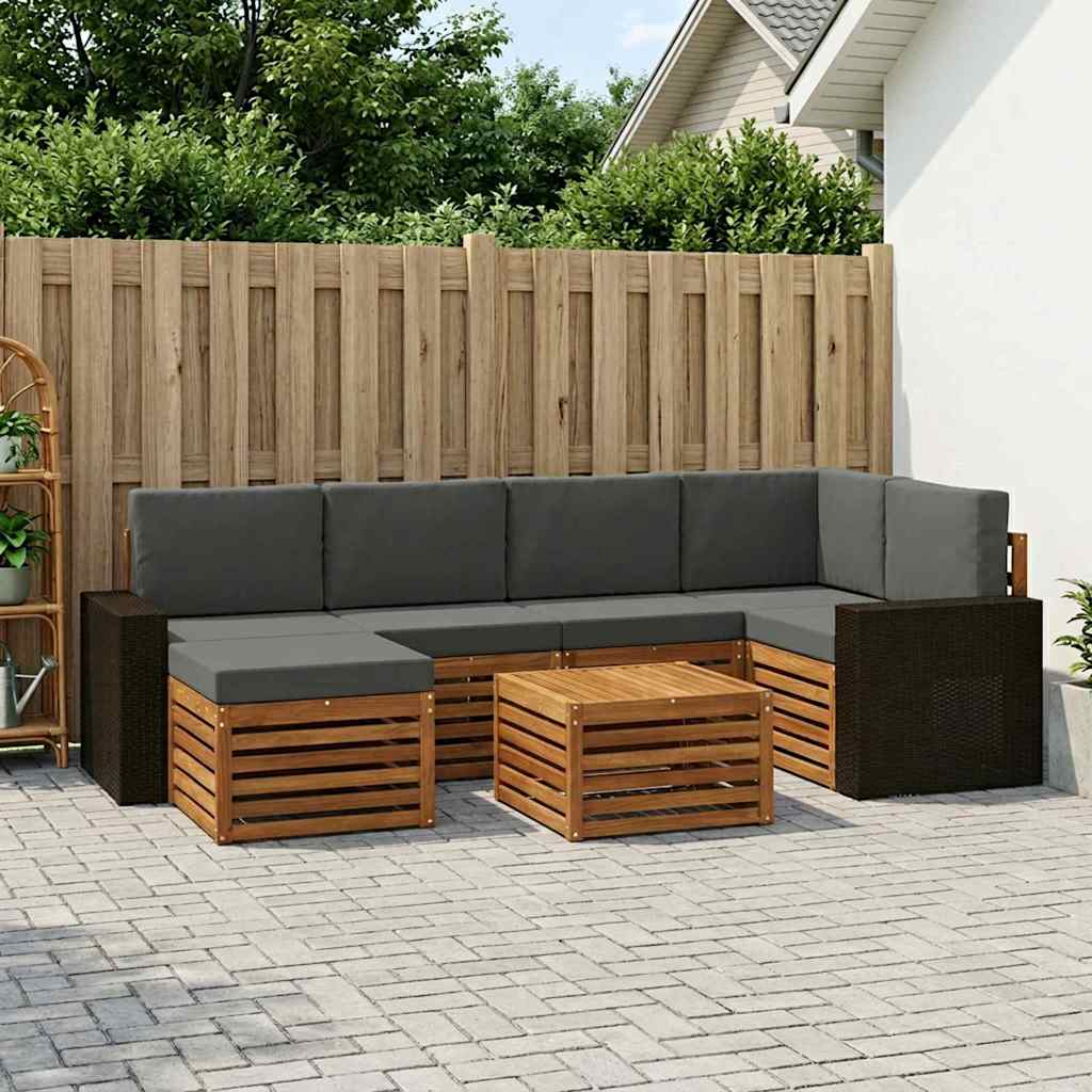 Hoekbank Set 7 pcs Natuurlijk en Antraciet Massief Acaciahout is nu te koop bij PeponiXL, paradijselijk wonen!