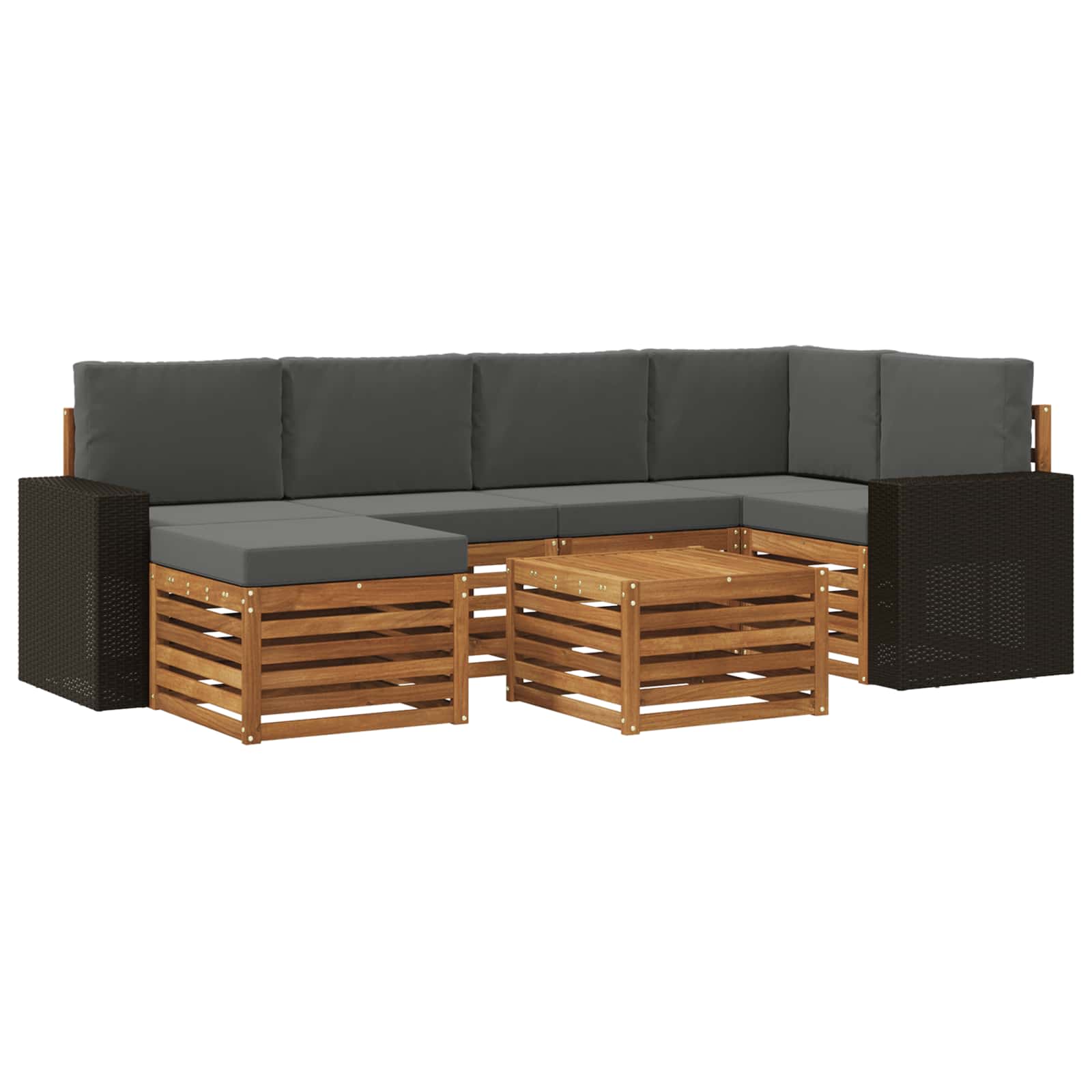 Hoekbank Set 7 pcs Natuurlijk en Antraciet Massief Acaciahout is nu te koop bij PeponiXL, paradijselijk wonen!