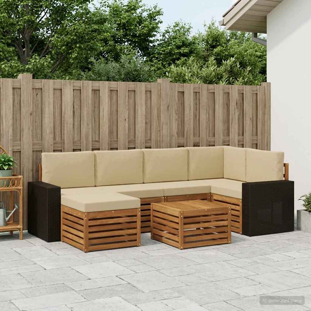Hoekbank Set 7 pcs Natuurlijk en Beige Massief Acaciahout is nu te koop bij PeponiXL, paradijselijk wonen!