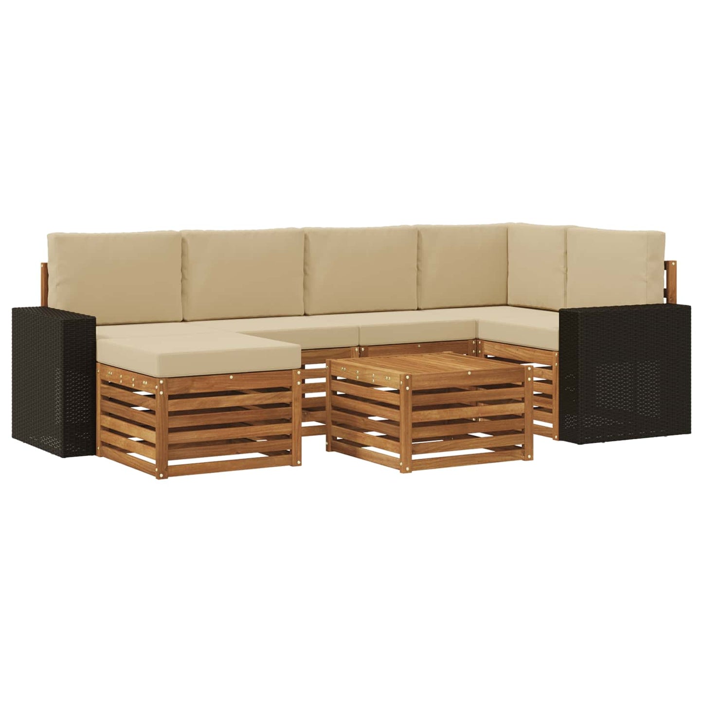 Hoekbank Set 7 pcs Natuurlijk en Beige Massief Acaciahout is nu te koop bij PeponiXL, paradijselijk wonen!