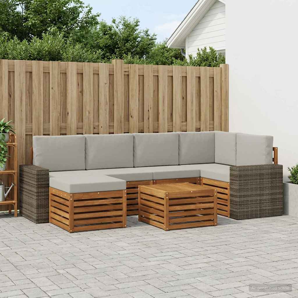 Hoekbank Set met kussen 7 pcs Naturel en lichtgrijs is nu te koop bij PeponiXL, paradijselijk wonen!