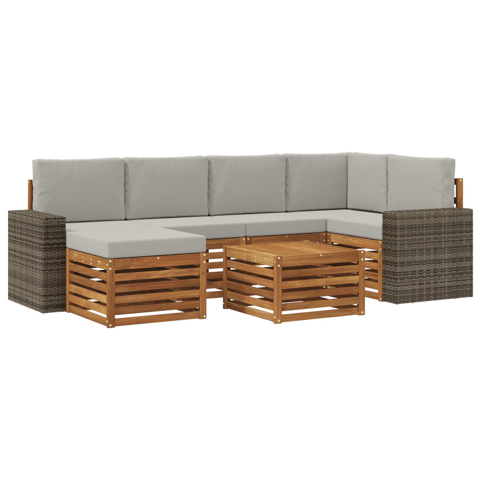 Hoekbank Set met kussen 7 pcs Naturel en lichtgrijs is nu te koop bij PeponiXL, paradijselijk wonen!