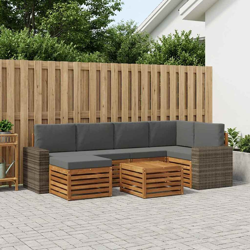 Hoekbank Set 7 pcs Natuurlijk en Antraciet Massief Acaciahout is nu te koop bij PeponiXL, paradijselijk wonen!
