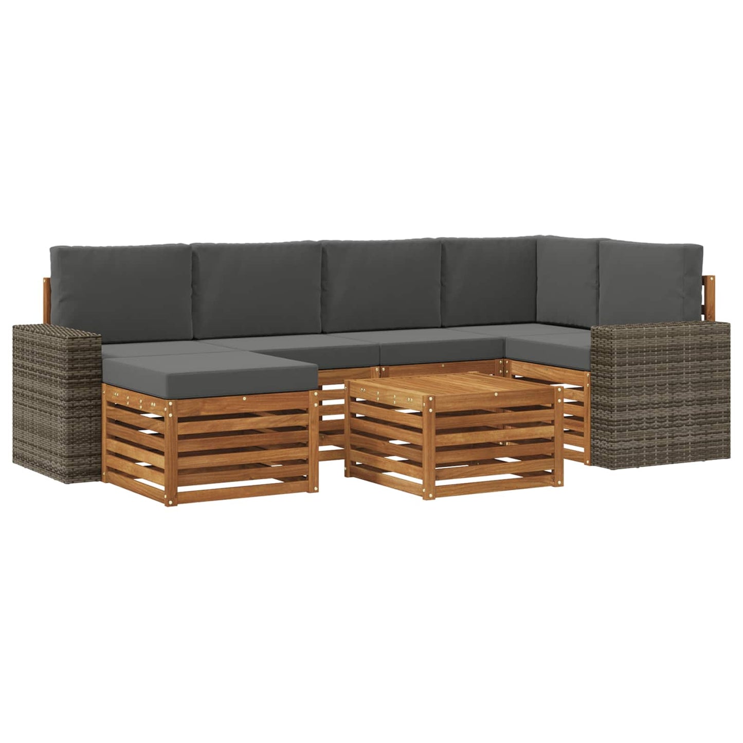 Hoekbank Set 7 pcs Natuurlijk en Antraciet Massief Acaciahout is nu te koop bij PeponiXL, paradijselijk wonen!