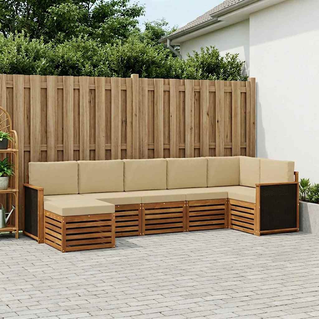 Hoekbank Set 6 pcs Naturel Massief Acaciahout en Polyester is nu te koop bij PeponiXL, paradijselijk wonen!