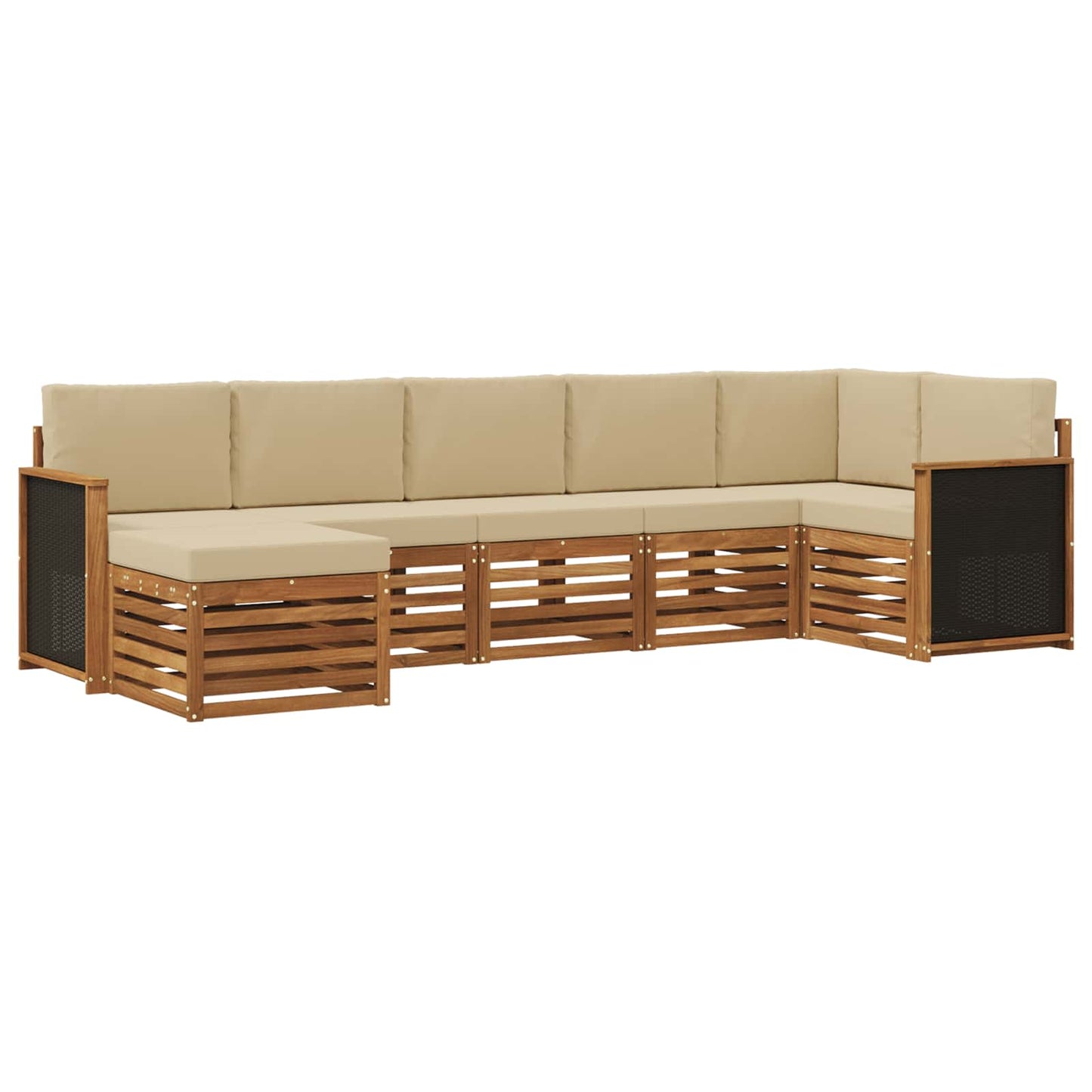 Hoekbank Set 6 pcs Naturel Massief Acaciahout en Polyester is nu te koop bij PeponiXL, paradijselijk wonen!