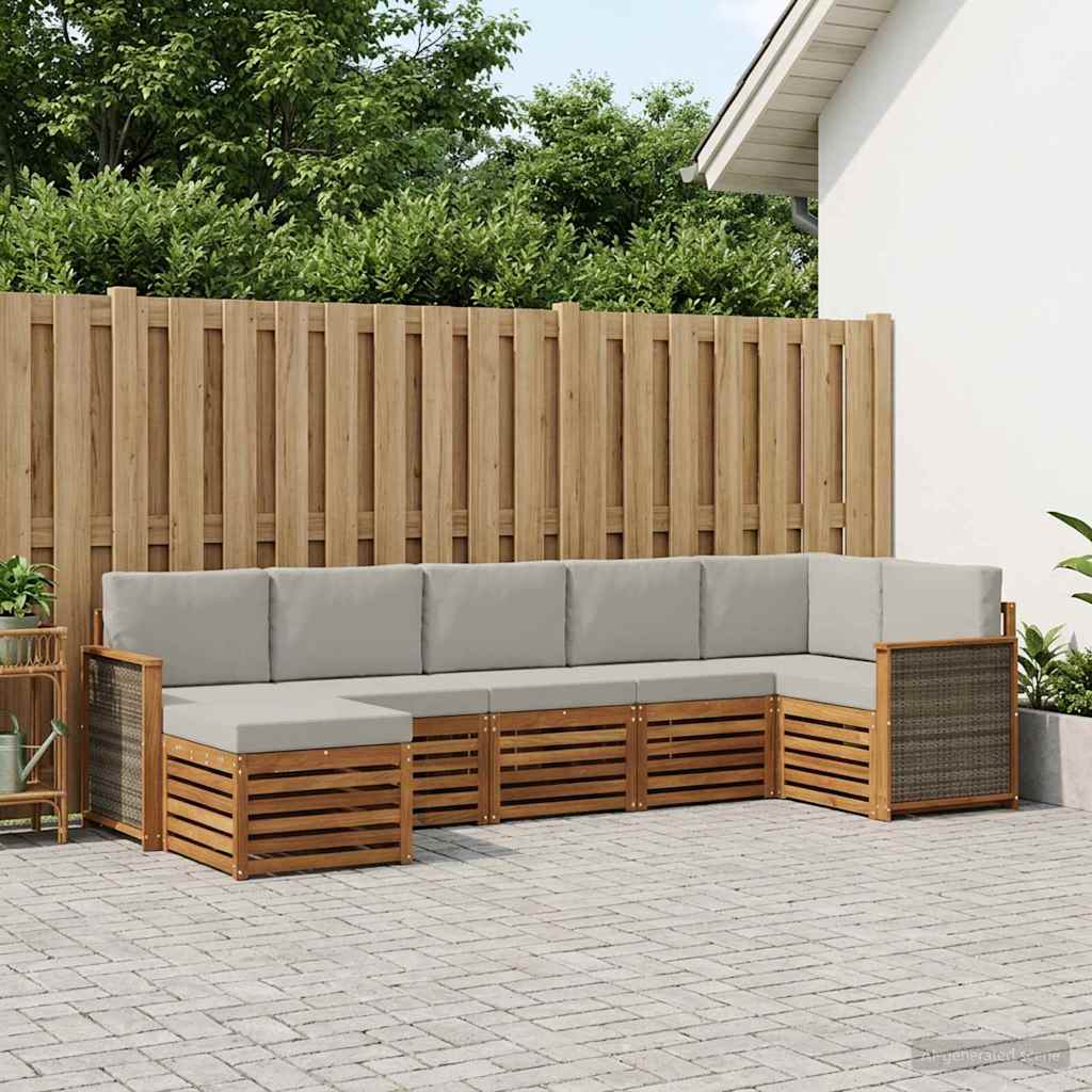 Hoekbank Set met kussen 6 pcs Naturel en lichtgrijs is nu te koop bij PeponiXL, paradijselijk wonen!