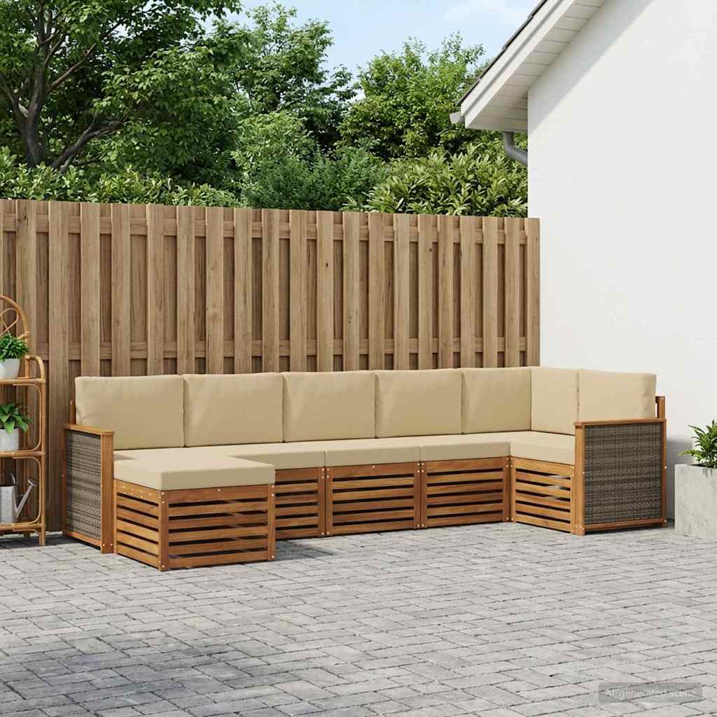 Hoekbank Set 6 pcs Naturel Massief Acaciahout en Polyester is nu te koop bij PeponiXL, paradijselijk wonen!
