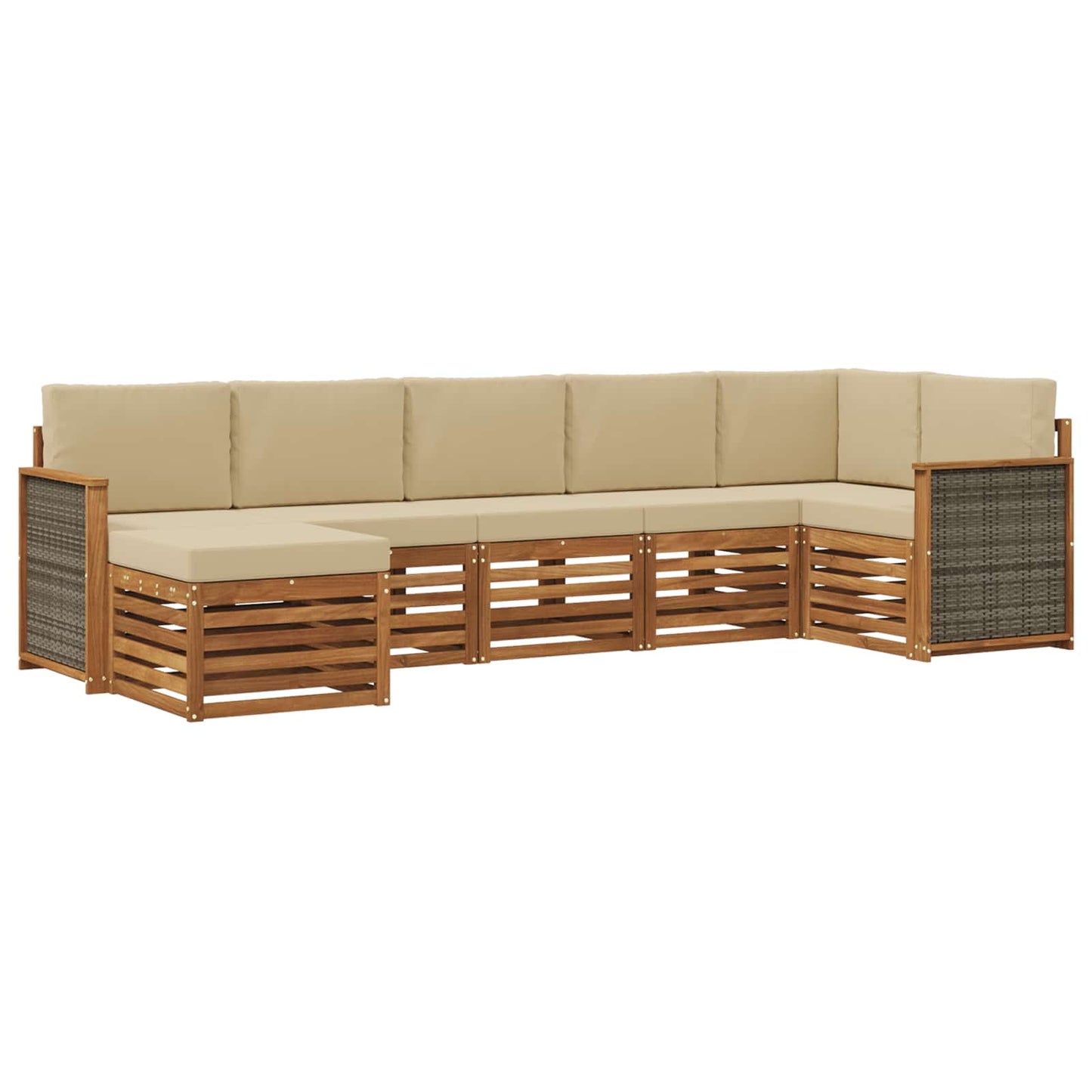 Hoekbank Set 6 pcs Naturel Massief Acaciahout en Polyester is nu te koop bij PeponiXL, paradijselijk wonen!