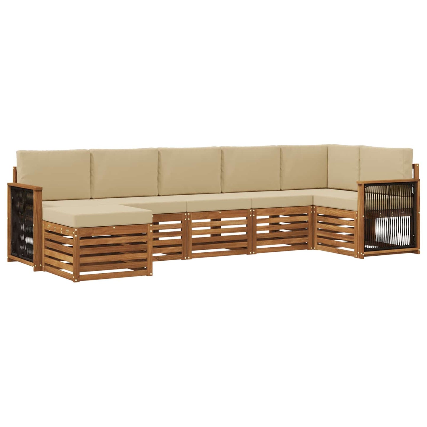 Hoekbank Set 6 pcs Naturel Massief Acaciahout en Polyester is nu te koop bij PeponiXL, paradijselijk wonen!