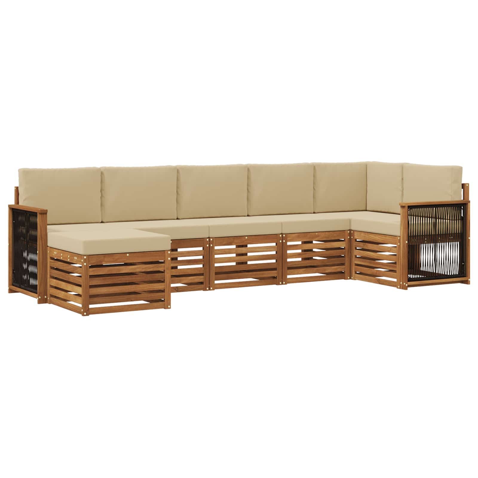 Hoekbank Set 6 pcs Naturel Massief Acaciahout en Polyester is nu te koop bij PeponiXL, paradijselijk wonen!