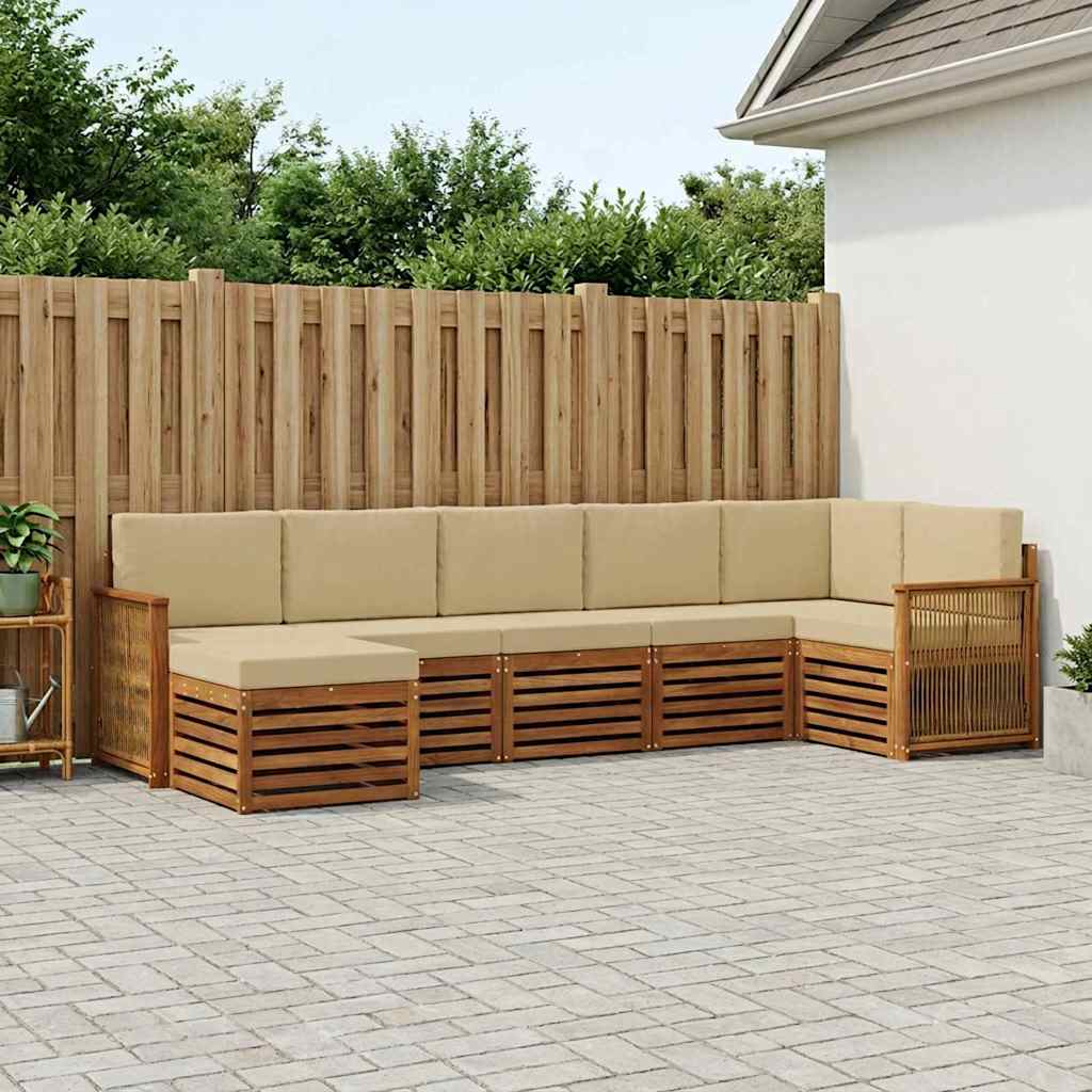 Hoekbank Set 6 pcs Naturel Massief Acaciahout en Polyester is nu te koop bij PeponiXL, paradijselijk wonen!