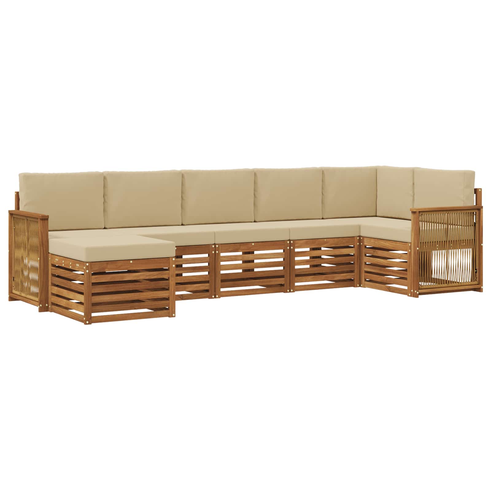 Hoekbank Set 6 pcs Naturel Massief Acaciahout en Polyester is nu te koop bij PeponiXL, paradijselijk wonen!