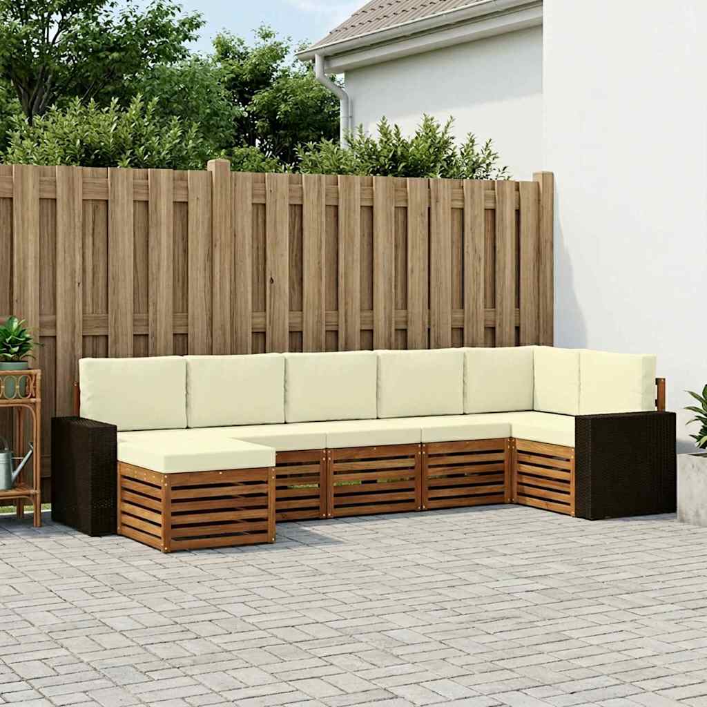Hoekbank Set 7 pcs Natuurlijk en Crème Massief Acaciahout is nu te koop bij PeponiXL, paradijselijk wonen!