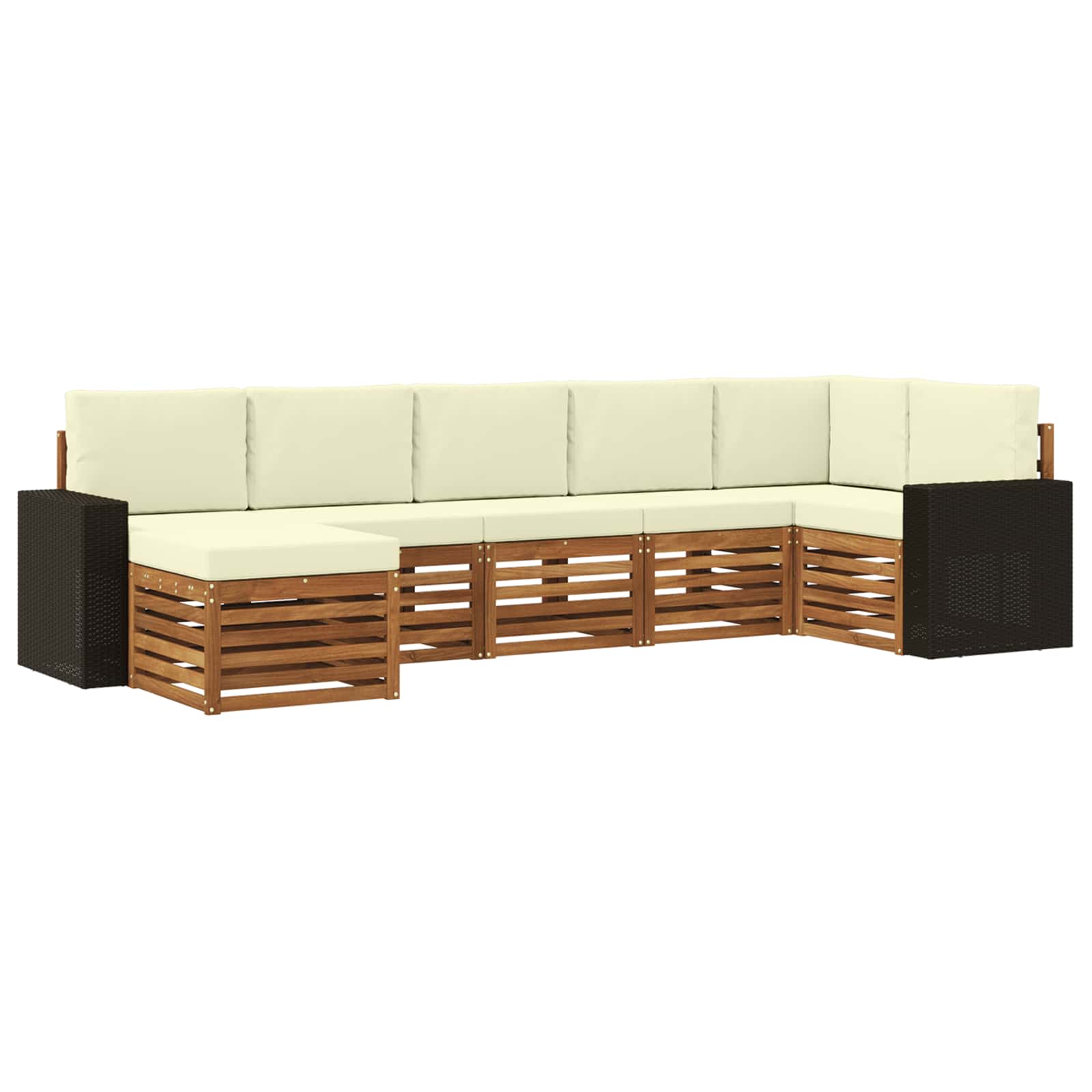 Hoekbank Set 7 pcs Natuurlijk en Crème Massief Acaciahout is nu te koop bij PeponiXL, paradijselijk wonen!