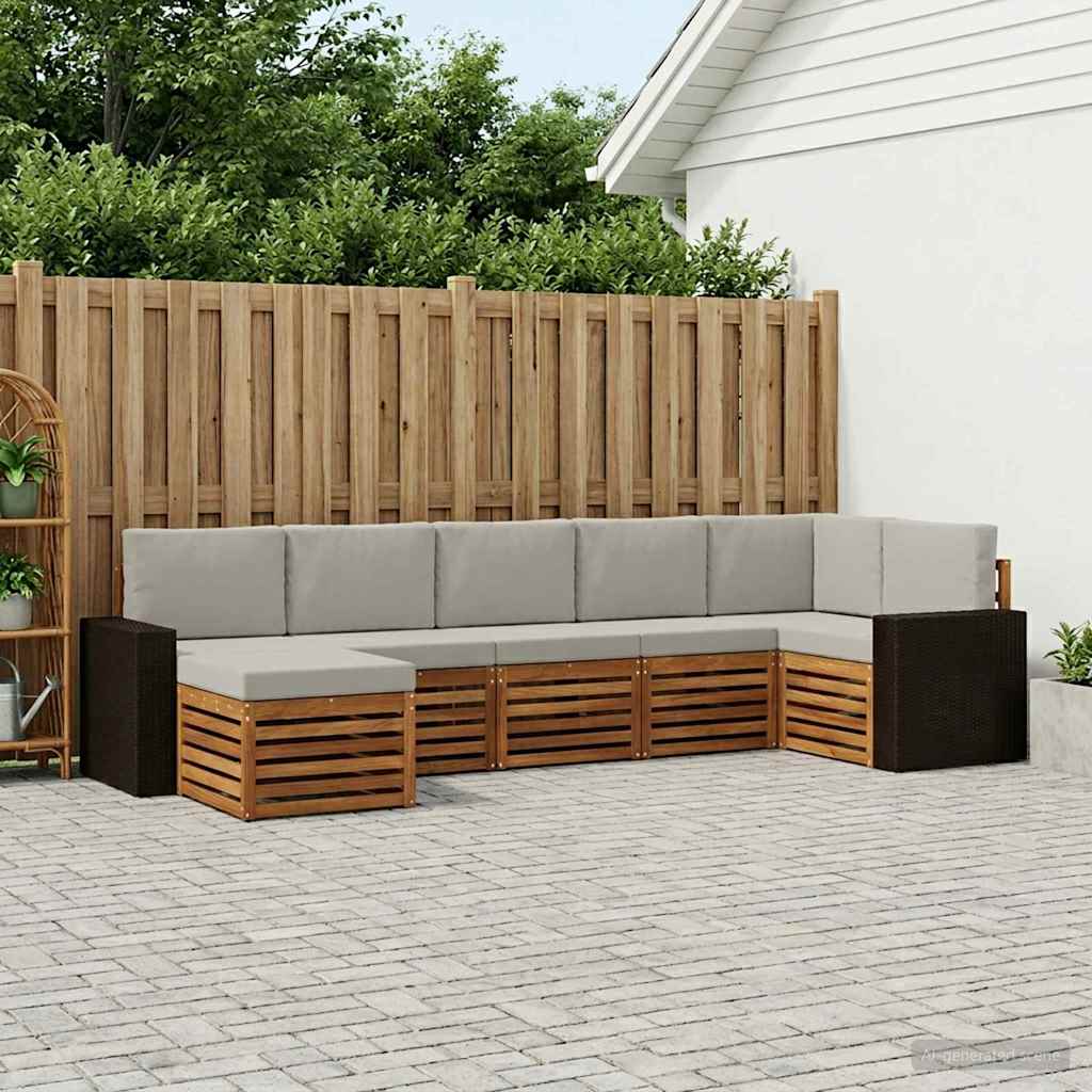 Hoekbank Set met kussen 7 pcs Naturel en lichtgrijs is nu te koop bij PeponiXL, paradijselijk wonen!