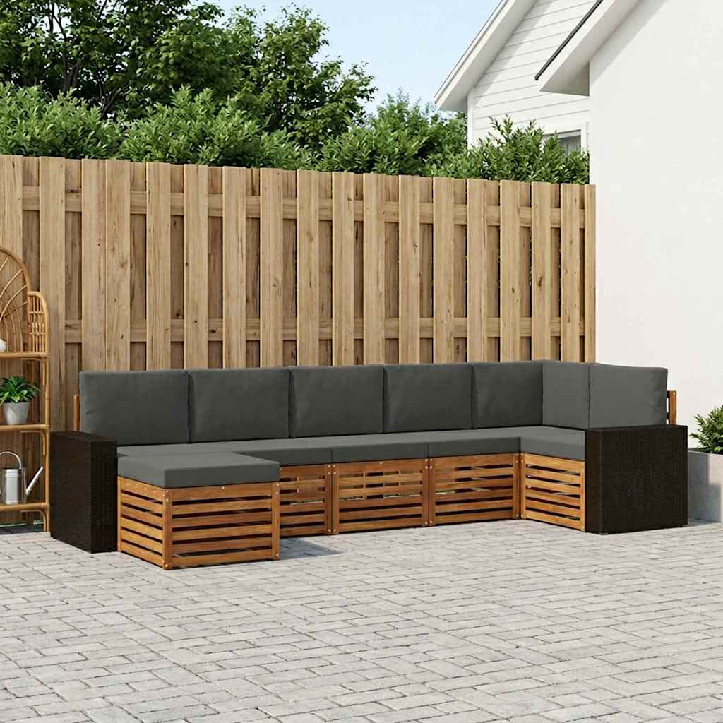 Hoekbank Set 7 pcs Natuurlijk en Antraciet Massief Acaciahout is nu te koop bij PeponiXL, paradijselijk wonen!