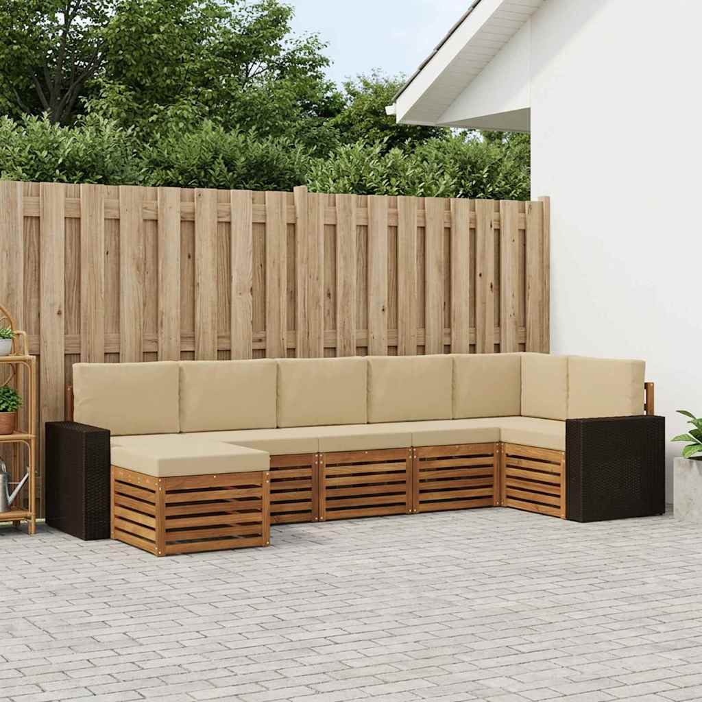Hoekbank Set 7 pcs Natuurlijk en Beige Massief Acaciahout is nu te koop bij PeponiXL, paradijselijk wonen!