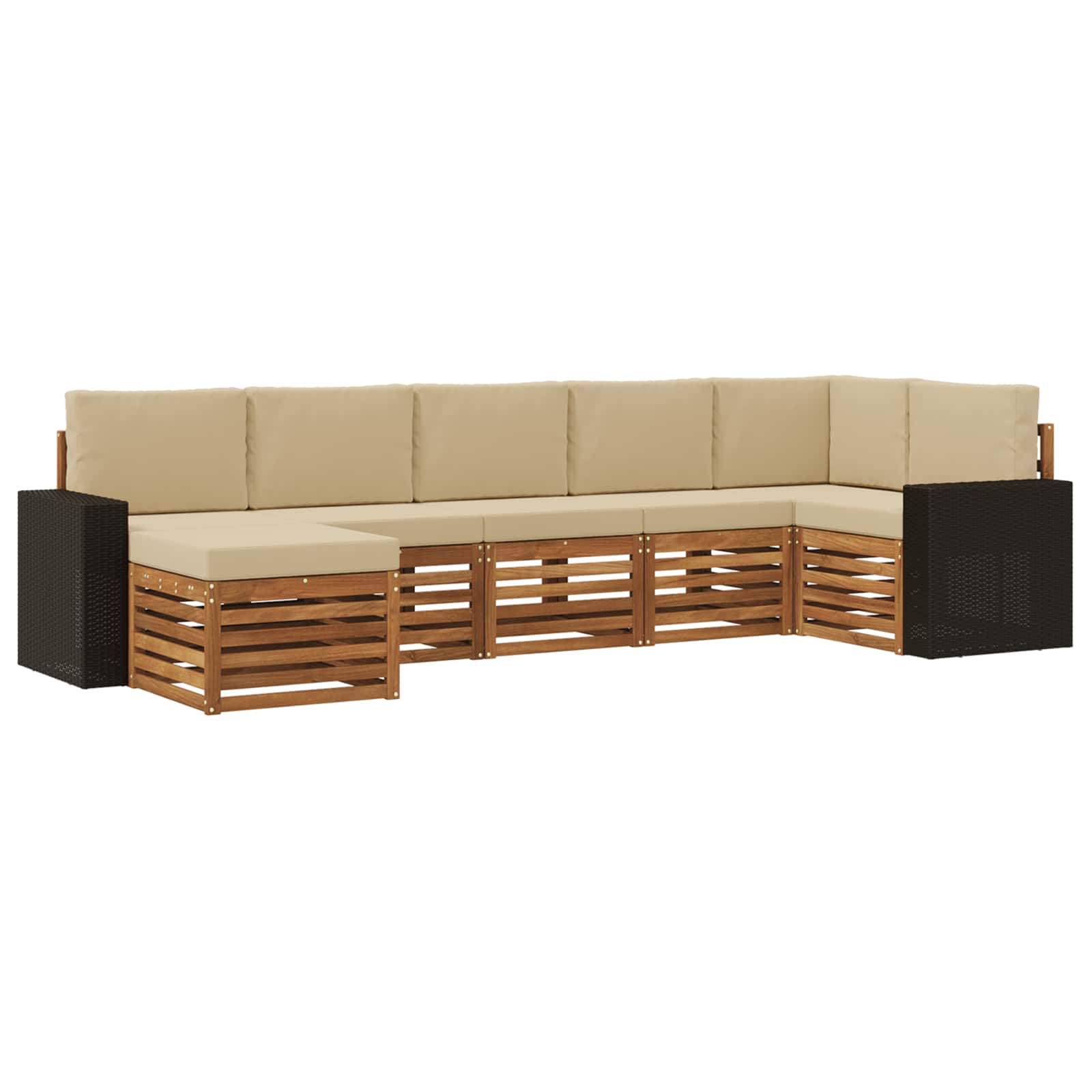 Hoekbank Set 7 pcs Natuurlijk en Beige Massief Acaciahout is nu te koop bij PeponiXL, paradijselijk wonen!