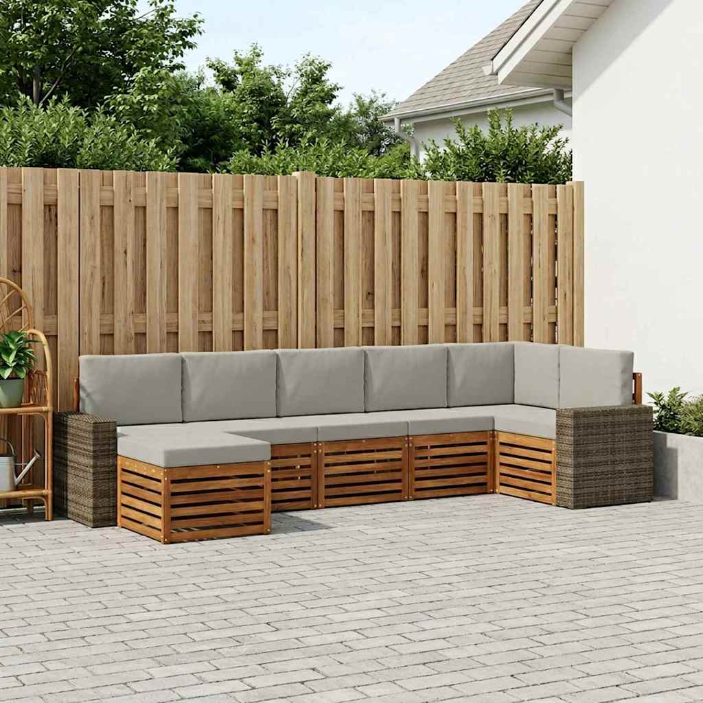 Hoekbank Set met kussen 7 pcs Naturel en lichtgrijs is nu te koop bij PeponiXL, paradijselijk wonen!