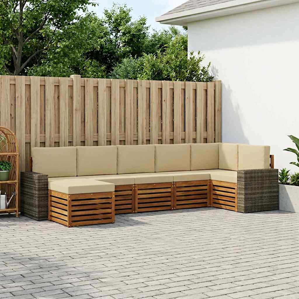 Hoekbank Set 7 pcs Natuurlijk en Beige Massief Acaciahout is nu te koop bij PeponiXL, paradijselijk wonen!