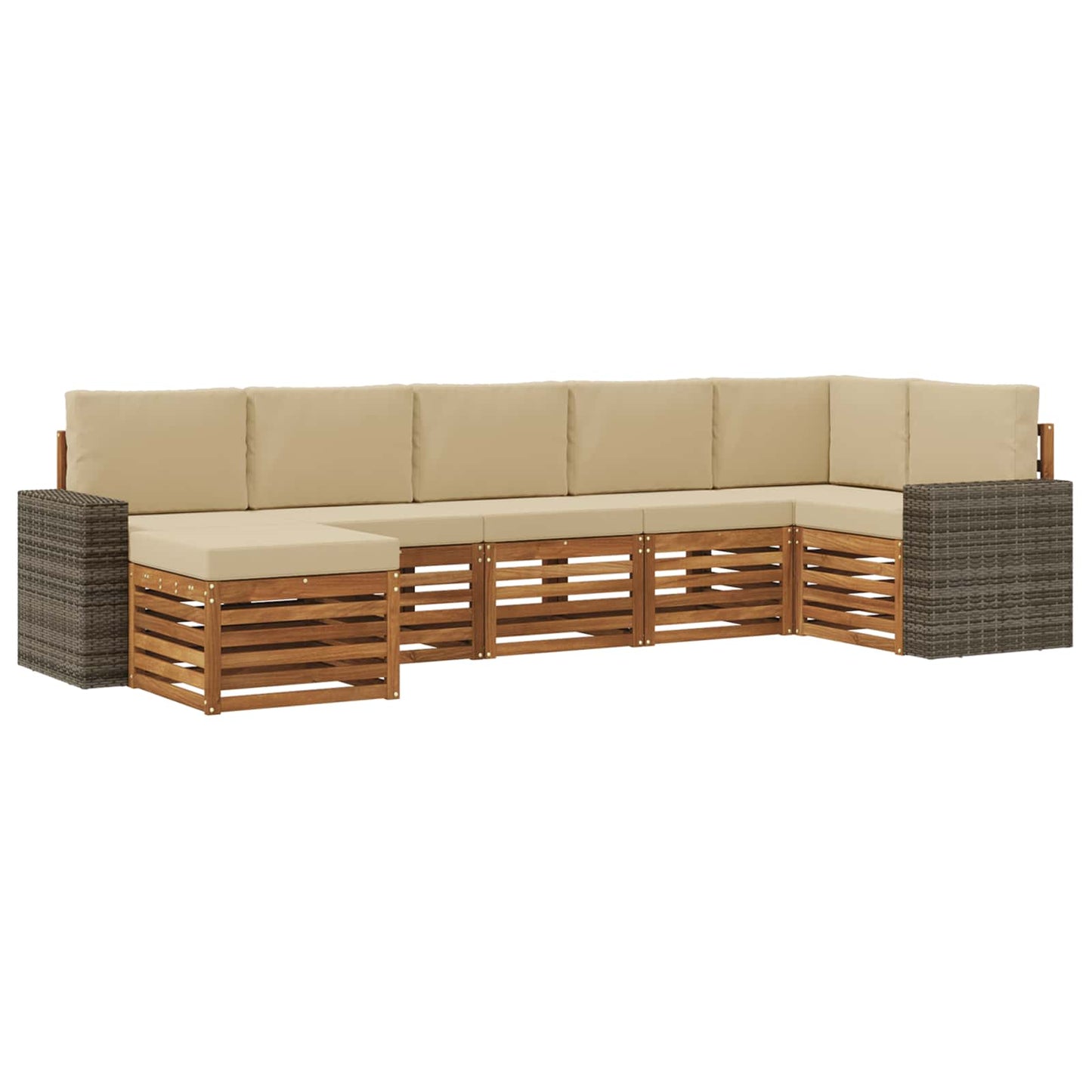Hoekbank Set 7 pcs Natuurlijk en Beige Massief Acaciahout is nu te koop bij PeponiXL, paradijselijk wonen!