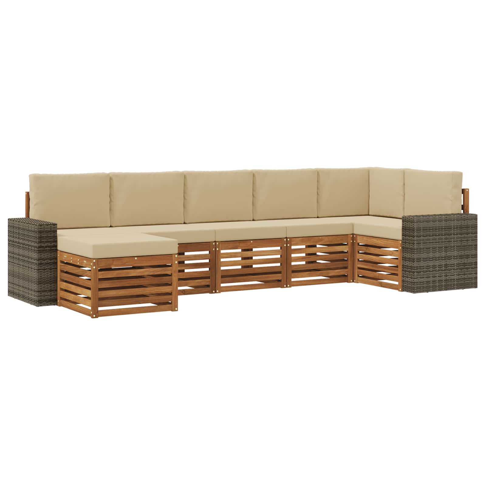 Hoekbank Set 7 pcs Natuurlijk en Beige Massief Acaciahout is nu te koop bij PeponiXL, paradijselijk wonen!