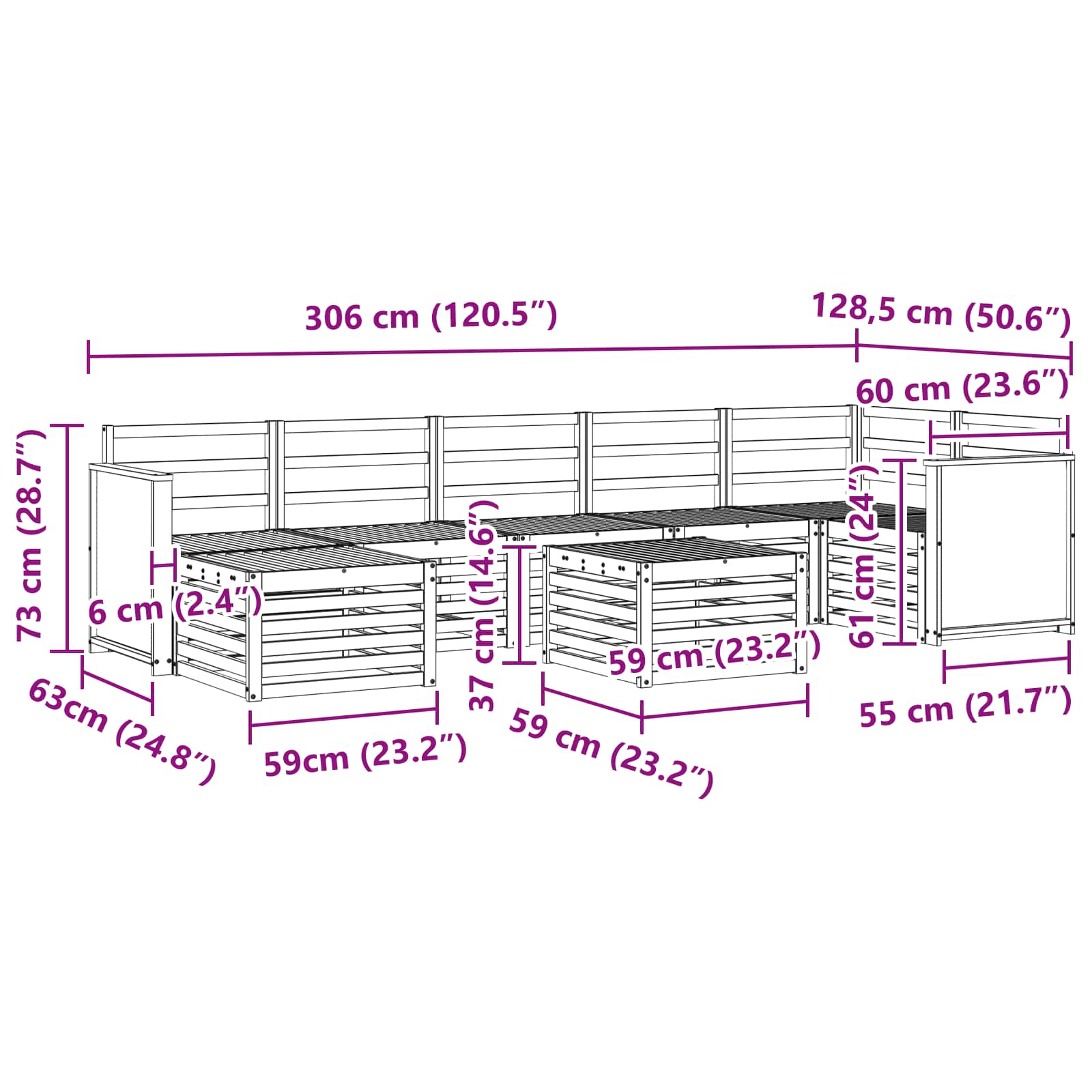 Buiten bankenset 7 pcs Naturel Massief Acaciahout is nu te koop bij PeponiXL, paradijselijk wonen!
