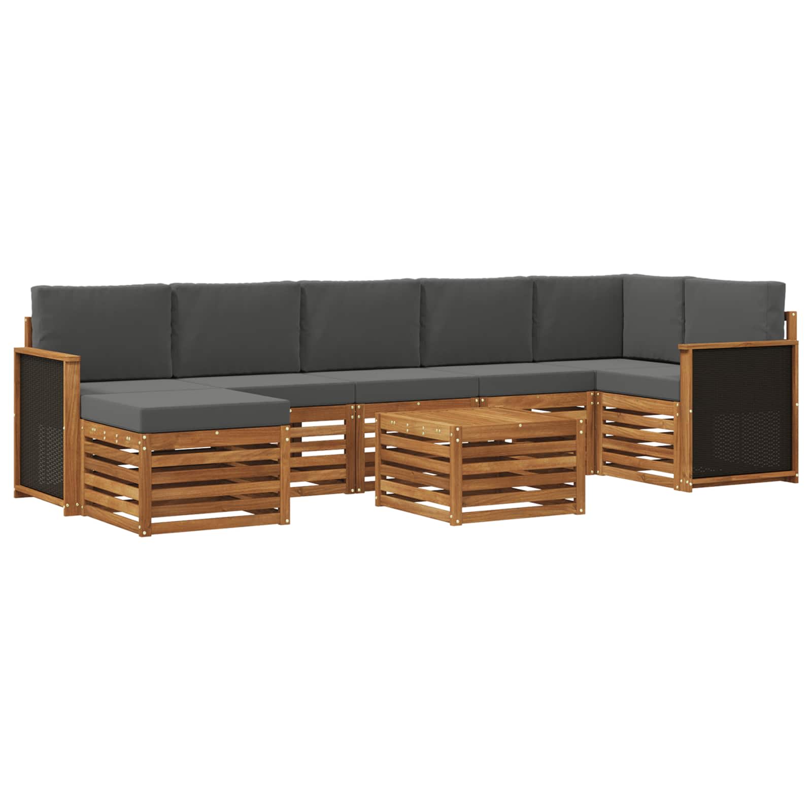 Buiten bankenset met kussen 7 pcs Natuurlijk en Antraciet is nu te koop bij PeponiXL, paradijselijk wonen!