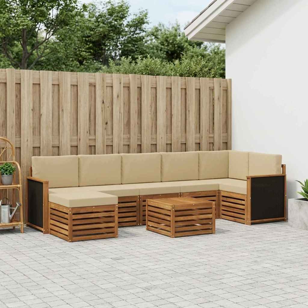 Buiten bankenset 7 pcs Naturel Massief Acaciahout en Polyester is nu te koop bij PeponiXL, paradijselijk wonen!