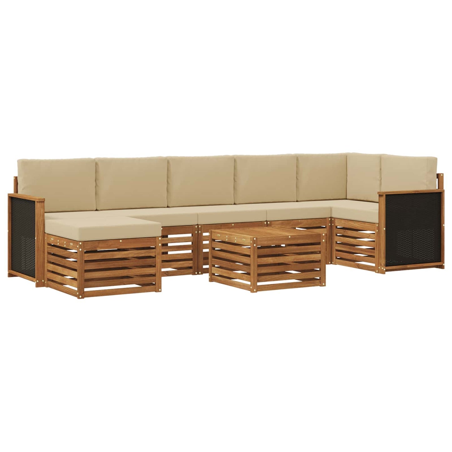 Buiten bankenset 7 pcs Naturel Massief Acaciahout en Polyester is nu te koop bij PeponiXL, paradijselijk wonen!