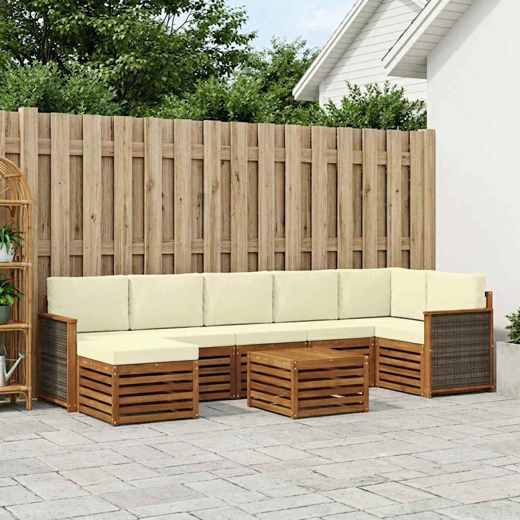 Buiten bankenset met kussen 7 pcs Natuurlijk en Crème is nu te koop bij PeponiXL, paradijselijk wonen!