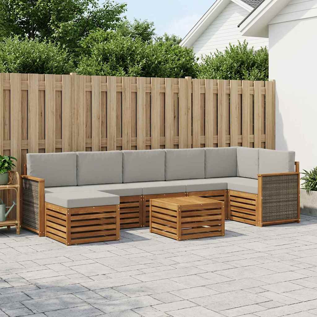 Buiten bankenset met kussen 7 pcs Naturel en lichtgrijs is nu te koop bij PeponiXL, paradijselijk wonen!