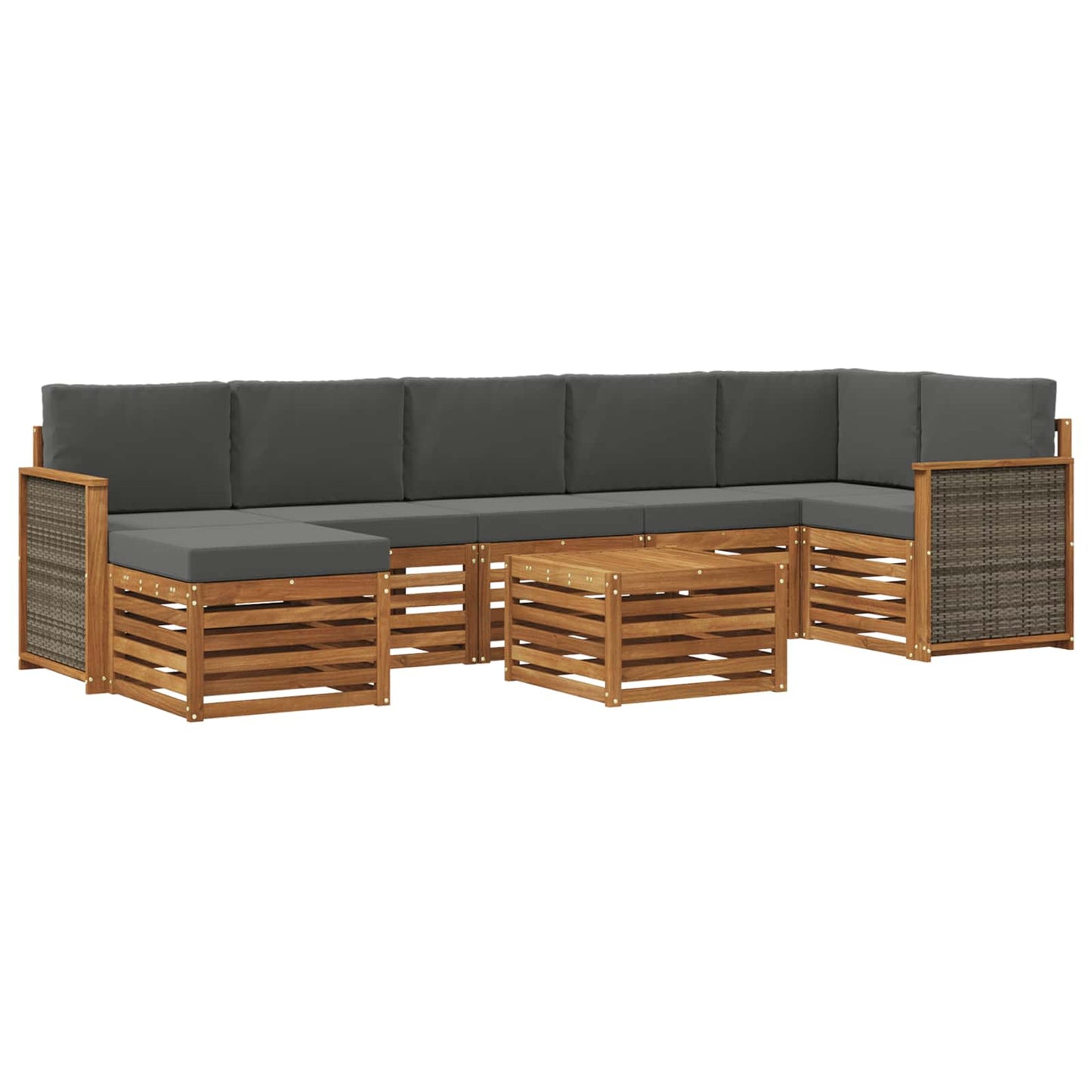 Buiten bankenset met kussen 7 pcs Natuurlijk en Antraciet is nu te koop bij PeponiXL, paradijselijk wonen!