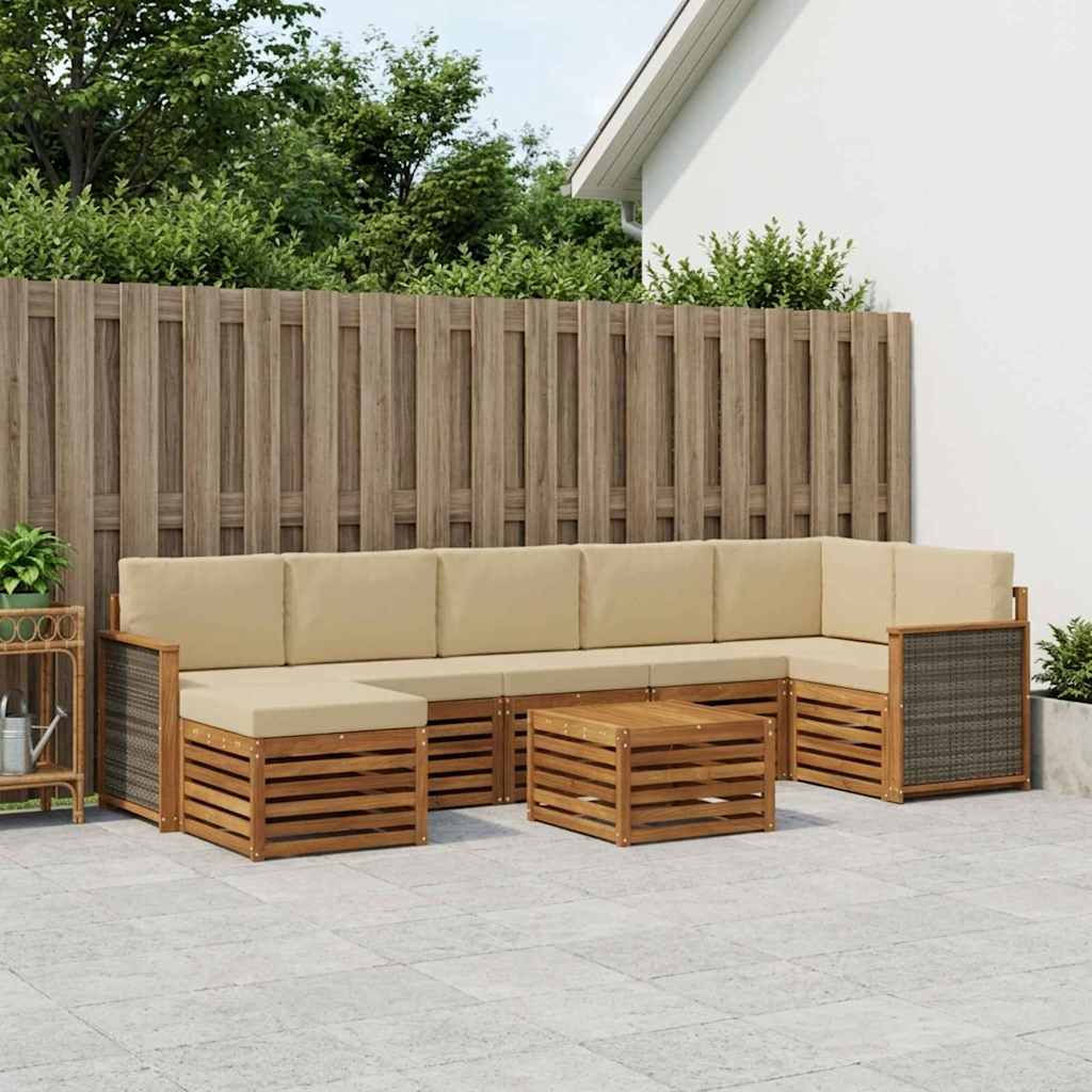 Buiten bankenset 7 pcs Naturel Massief Acaciahout en Polyester is nu te koop bij PeponiXL, paradijselijk wonen!