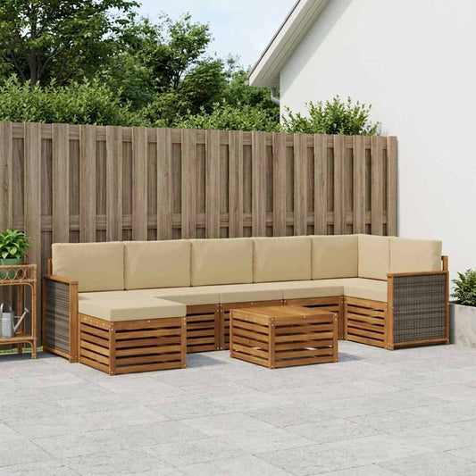 Buiten bankenset 7 pcs Naturel Massief Acaciahout en Polyester is nu te koop bij PeponiXL, paradijselijk wonen!