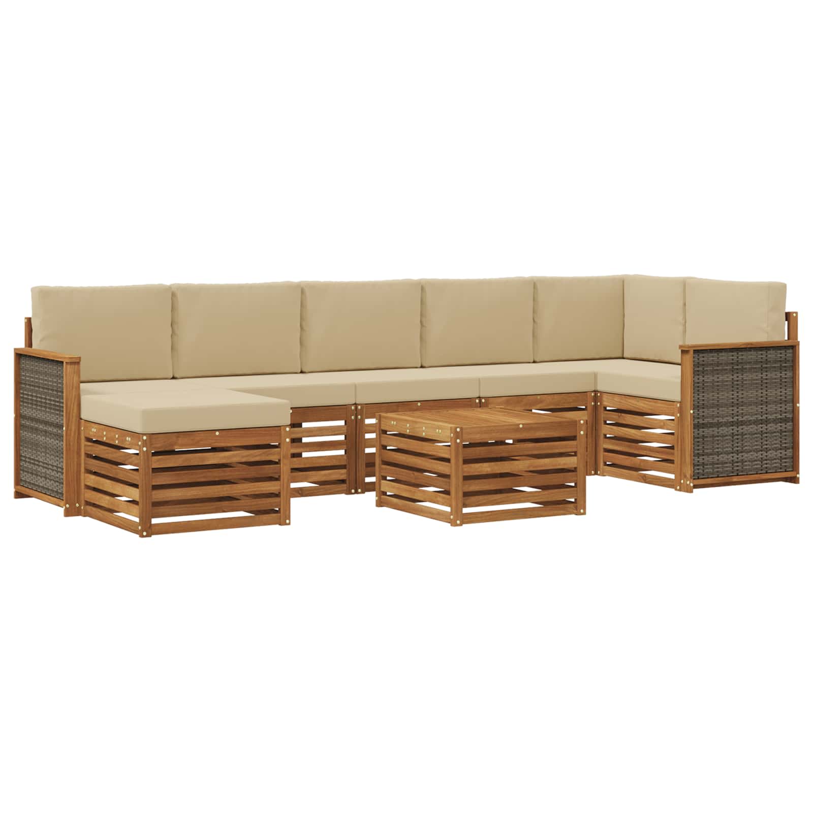 Buiten bankenset 7 pcs Naturel Massief Acaciahout en Polyester is nu te koop bij PeponiXL, paradijselijk wonen!