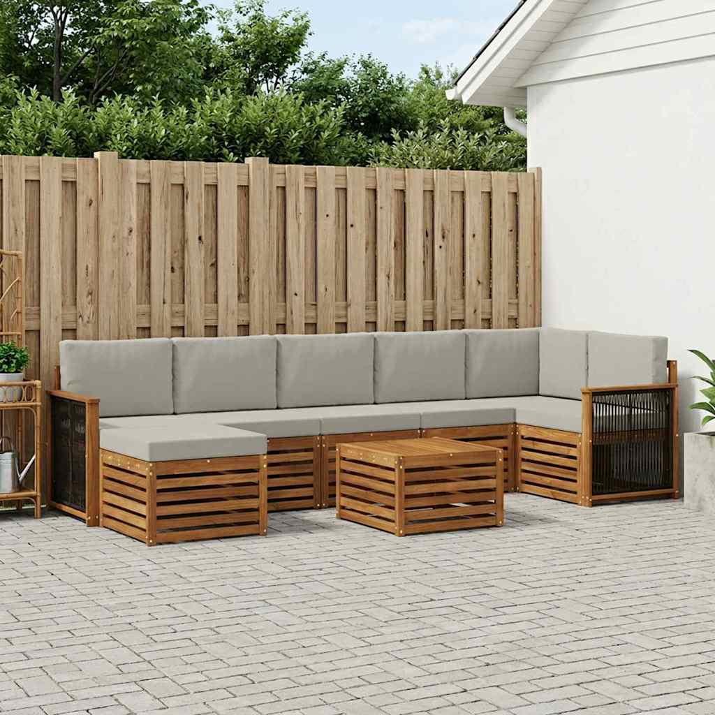 Buiten bankenset met kussen 7 pcs Naturel en lichtgrijs is nu te koop bij PeponiXL, paradijselijk wonen!
