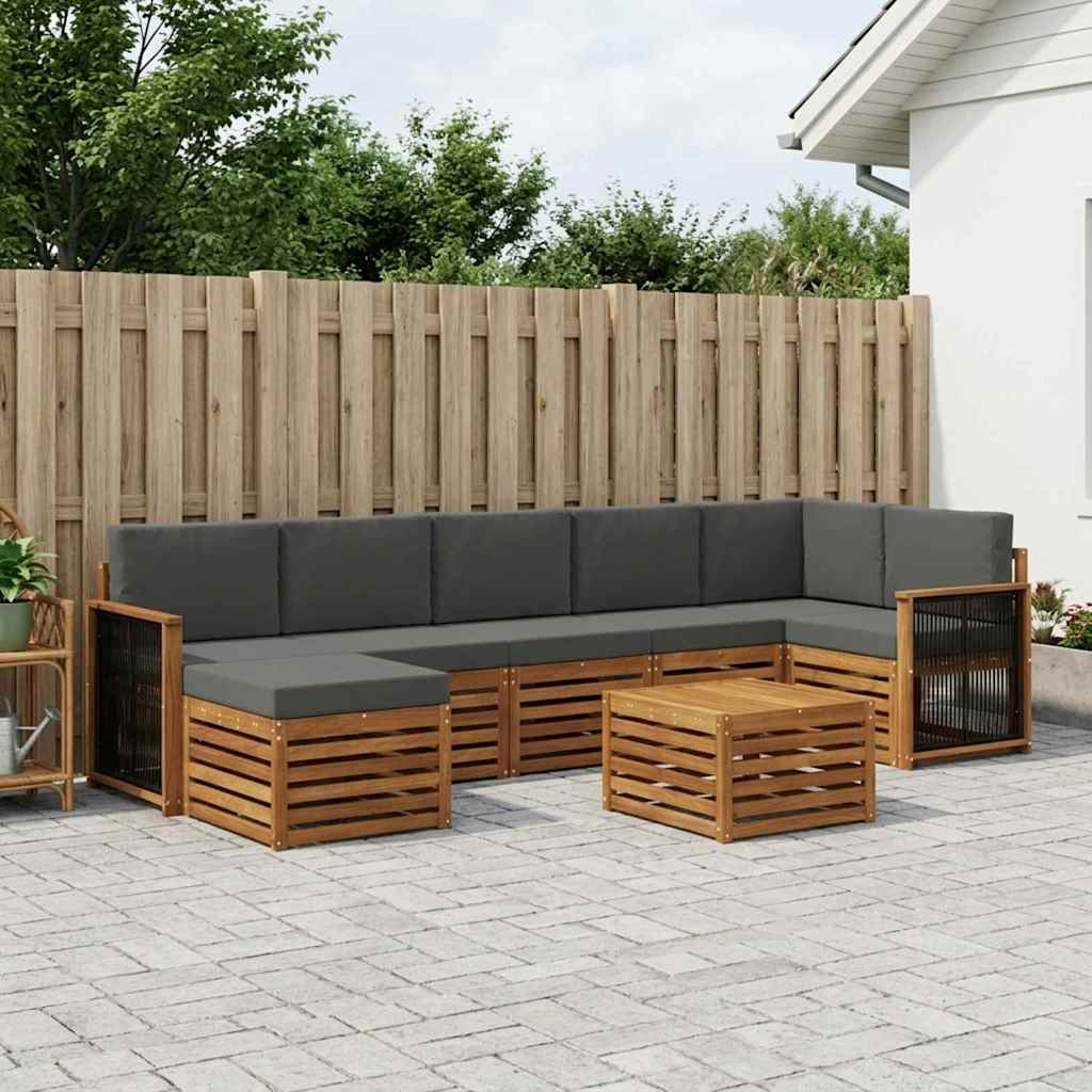 Buiten bankenset met kussen 7 pcs Natuurlijk en Antraciet is nu te koop bij PeponiXL, paradijselijk wonen!