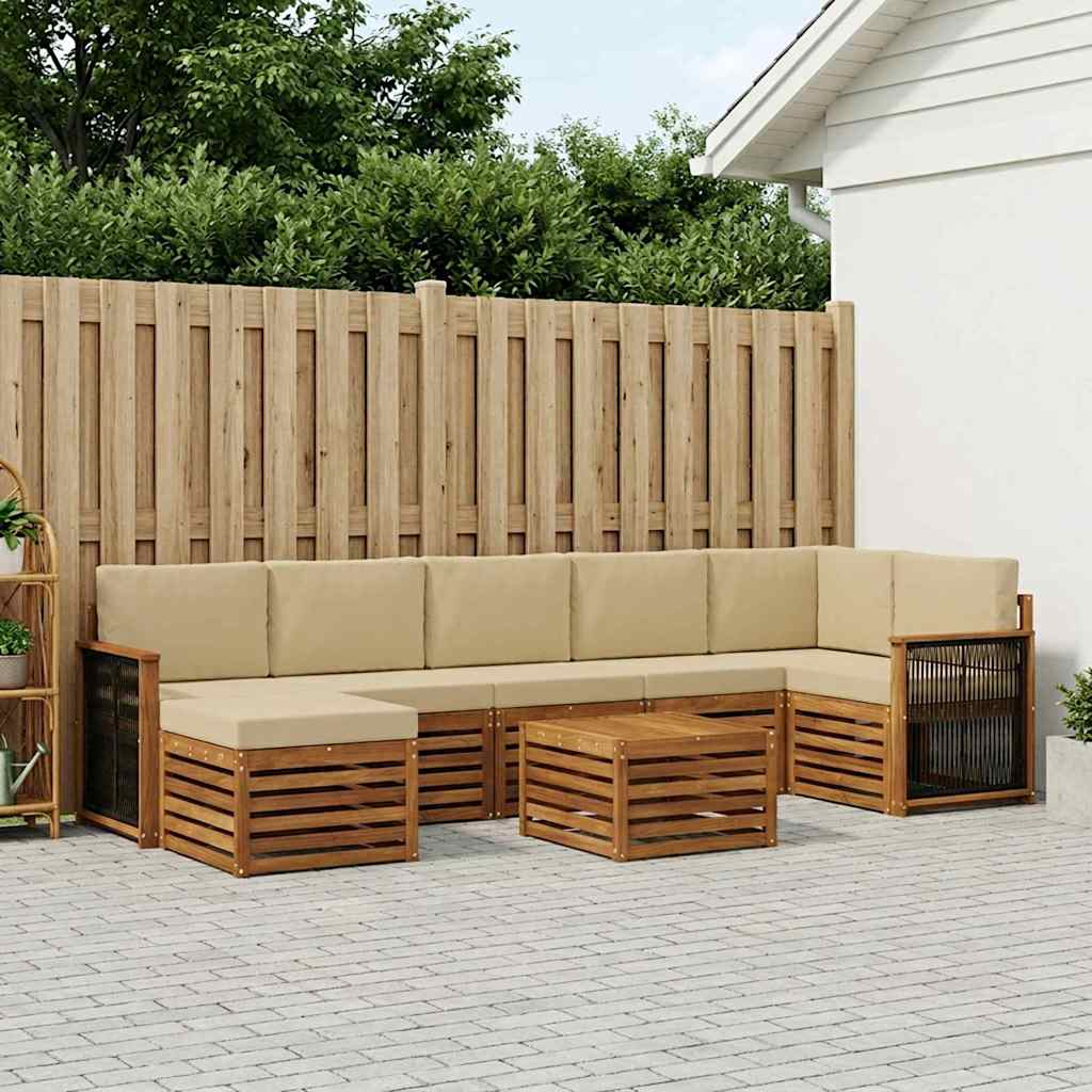 Buiten bankenset 7 pcs Naturel Massief Acaciahout en Polyester is nu te koop bij PeponiXL, paradijselijk wonen!