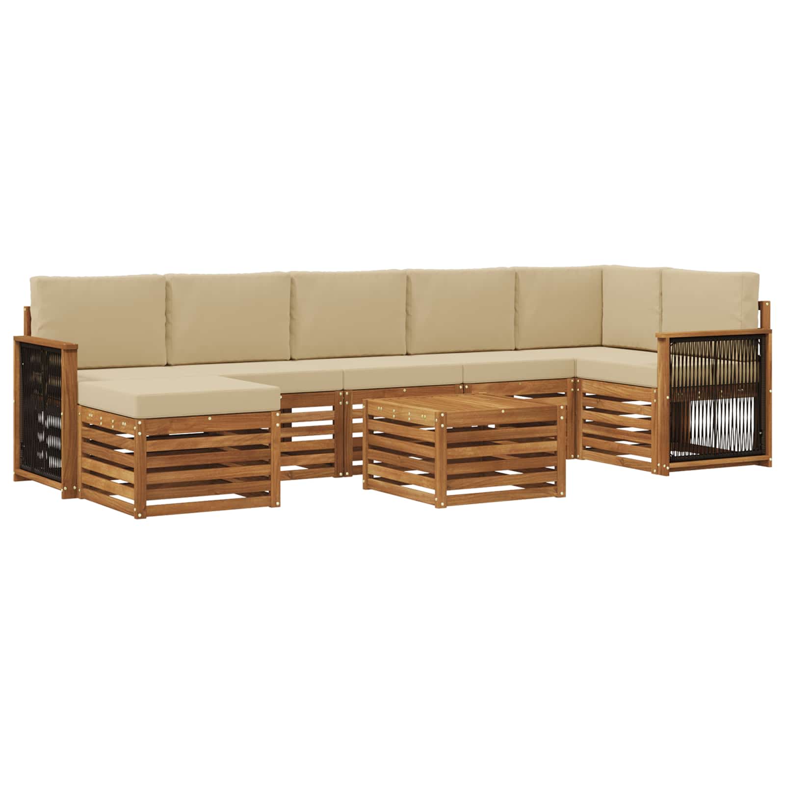 Buiten bankenset 7 pcs Naturel Massief Acaciahout en Polyester is nu te koop bij PeponiXL, paradijselijk wonen!