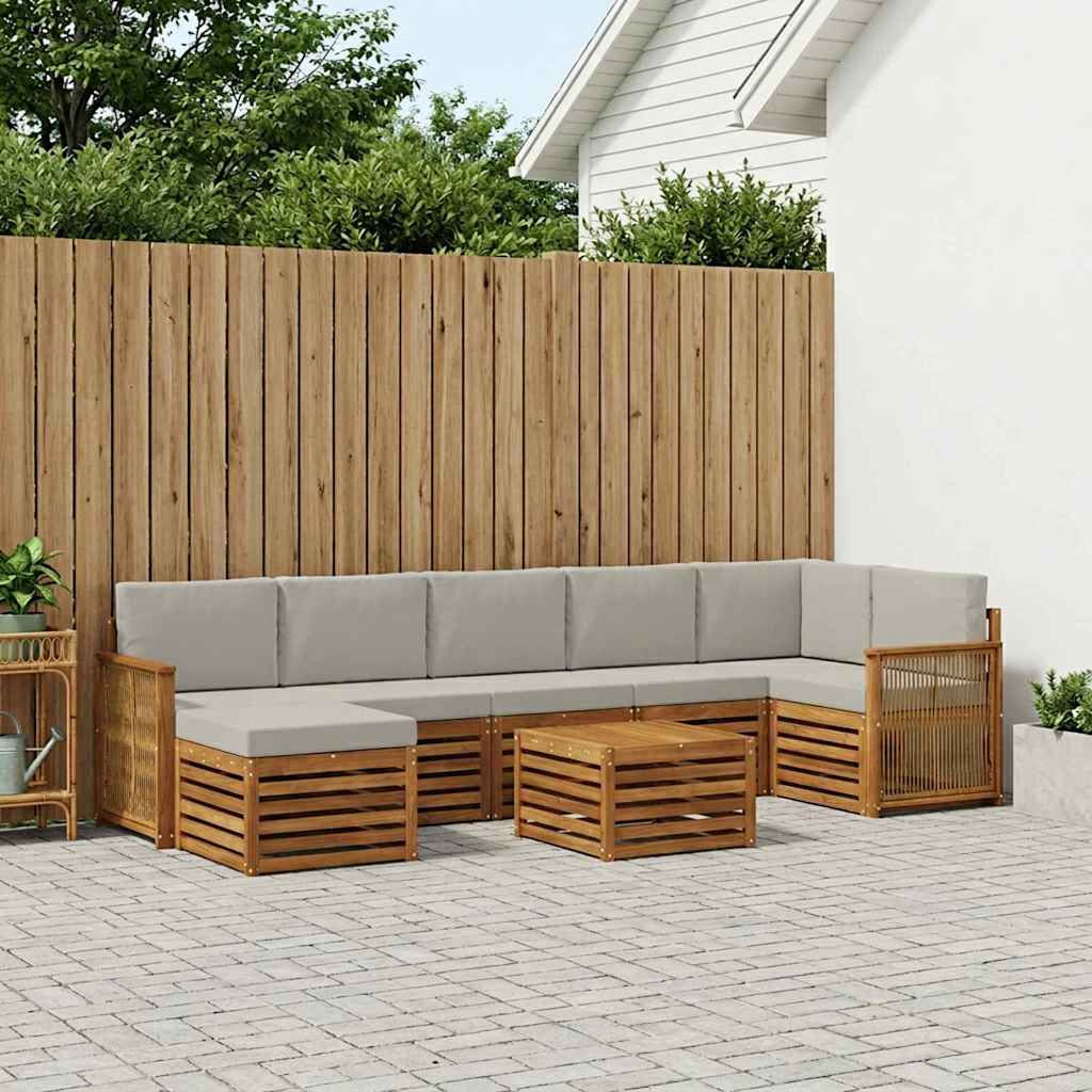 Buiten bankenset met kussen 7 pcs Naturel en lichtgrijs is nu te koop bij PeponiXL, paradijselijk wonen!