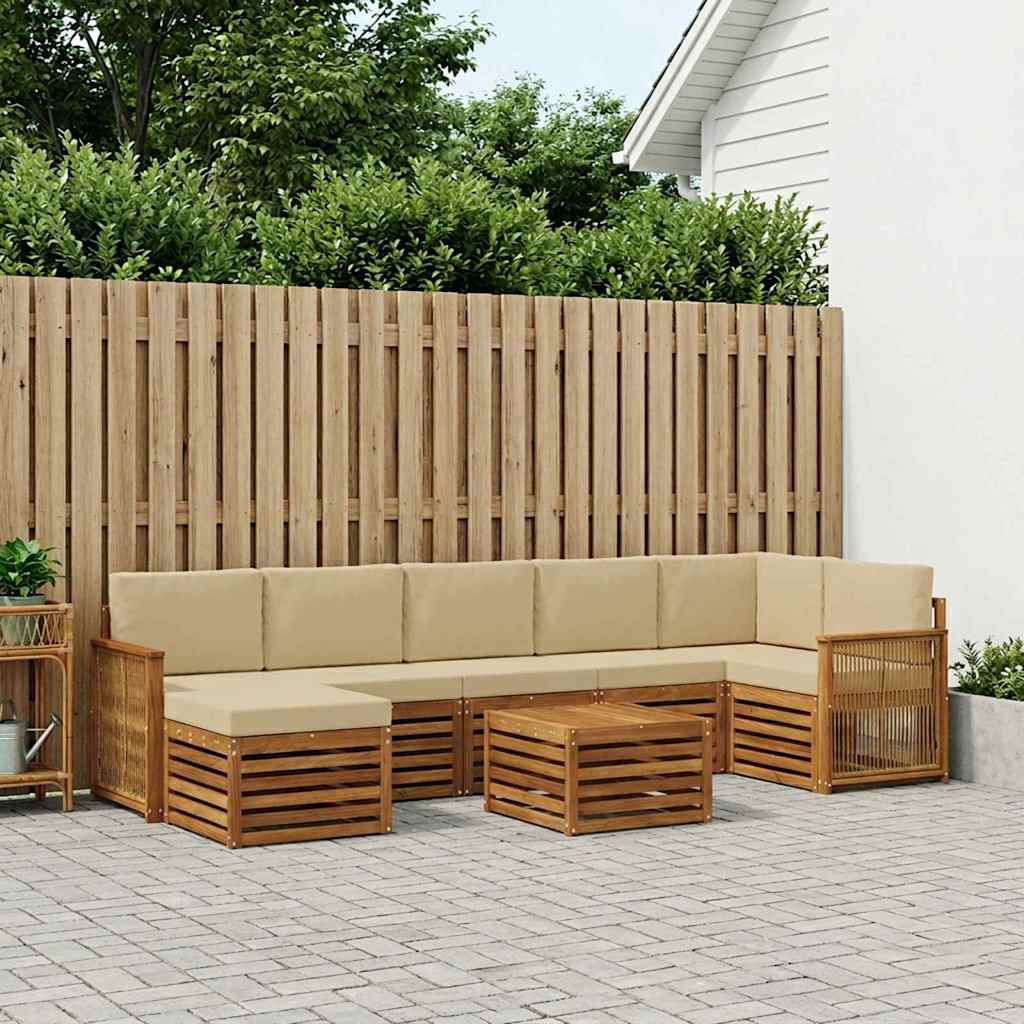 Buiten bankenset 7 pcs Naturel Massief Acaciahout en Polyester is nu te koop bij PeponiXL, paradijselijk wonen!