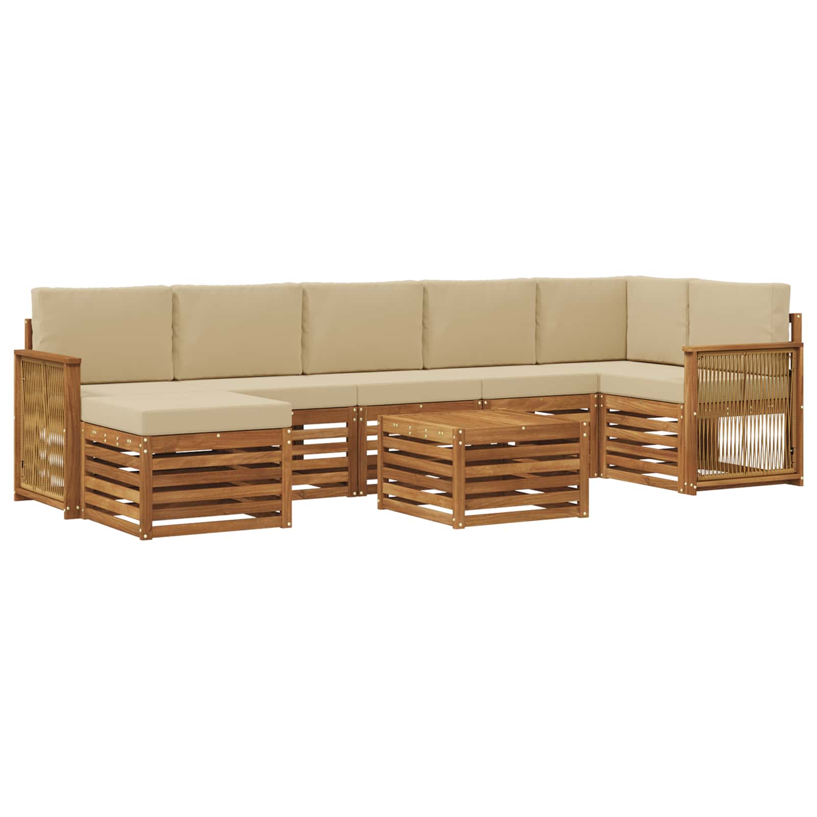 Buiten bankenset 7 pcs Naturel Massief Acaciahout en Polyester is nu te koop bij PeponiXL, paradijselijk wonen!