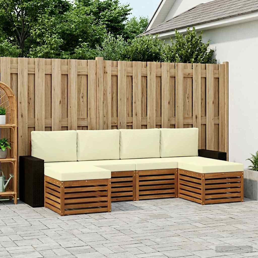 Sofa-Sets 6 pcs Natuurlijk en Crème Massief Acaciahout is nu te koop bij PeponiXL, paradijselijk wonen!