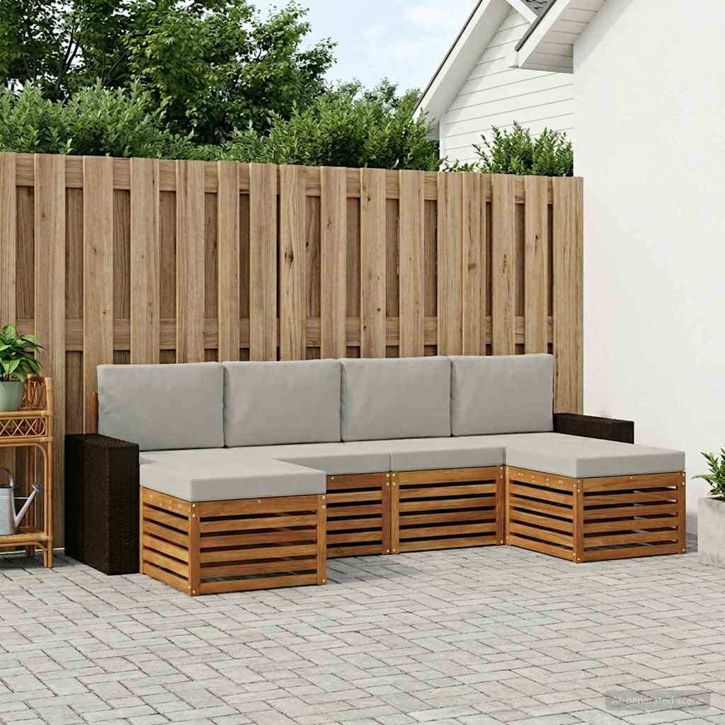Sofa-Sets 6 pcs Naturel en lichtgrijs Massief Acaciahout is nu te koop bij PeponiXL, paradijselijk wonen!